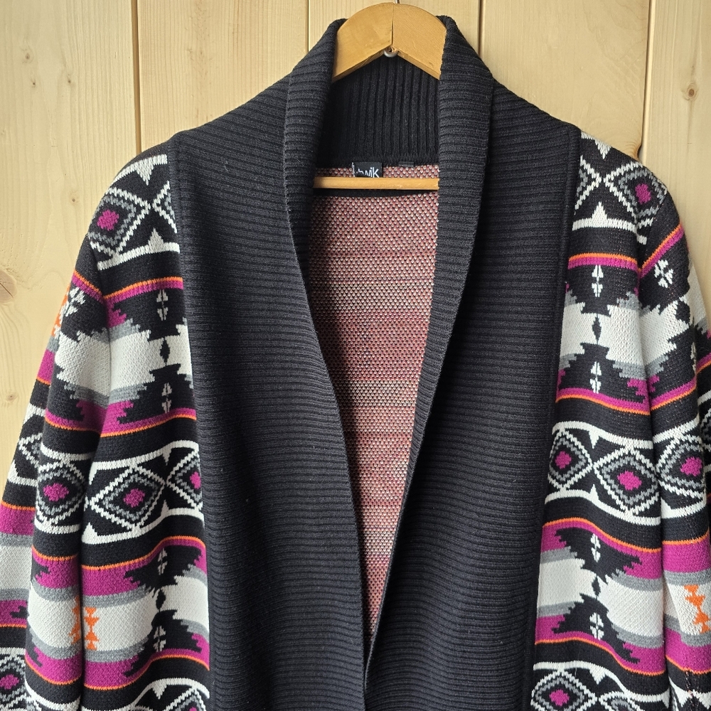 Twik Tribal Aztec Print Open Long Cardigan Sweater L/XL - Picture 2 of 9